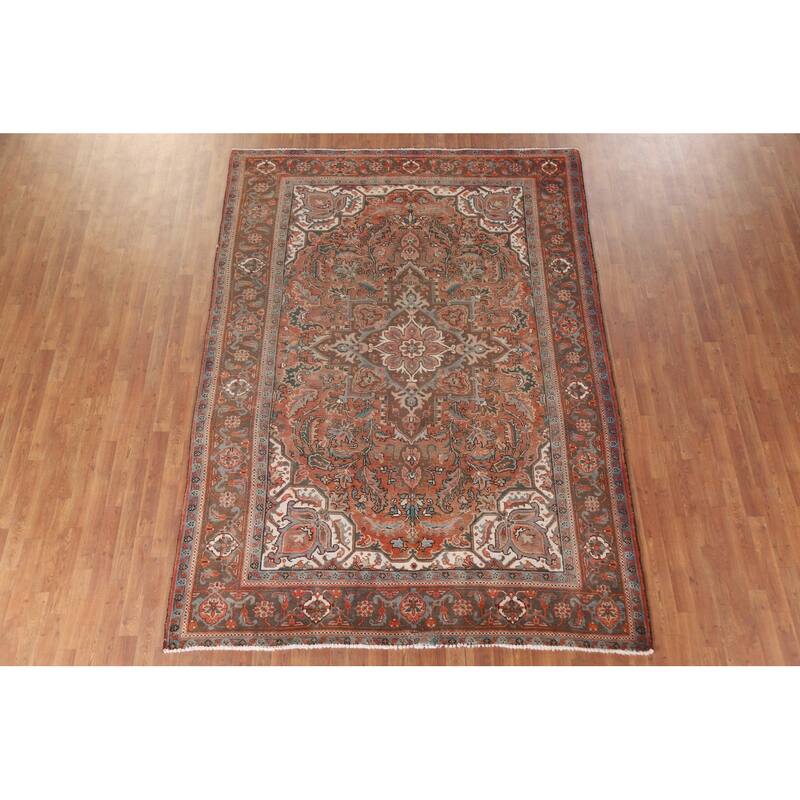 Hand Knotted Oriental 100% Wool Carpet Traditional Floral Red Heriz Area Rug - 10' 0'' X 7' 1''