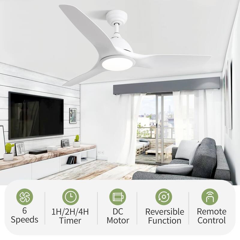 Sofucor High CFM Quiet DC Motor Modern Ceiling Fan with Light and Remote Control - White