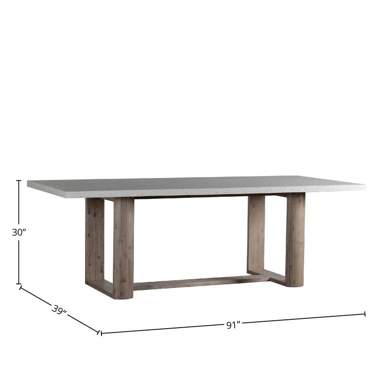 Kinsley Indoor-Outdoor White Terrazzo and Acacia 91-inch Rectangular Trustle Dining Table