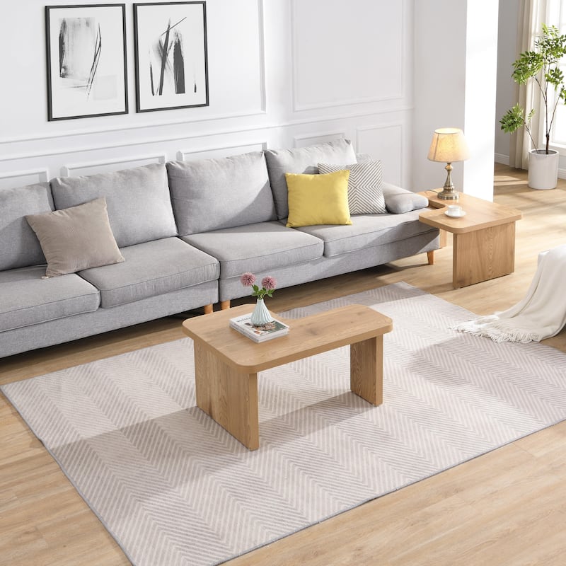 Modern L-Shaped Coffee Table Farmhouse Coffee Table Rectangular Coffee Table with Removable Top, for Living Room