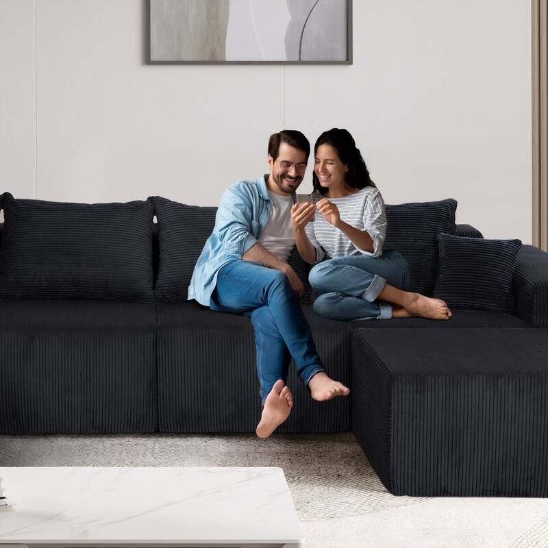 GDFStudio - 8-Piece Modular U-Shaped 155" Sectional Sofa with Chaise Lounge and Bed