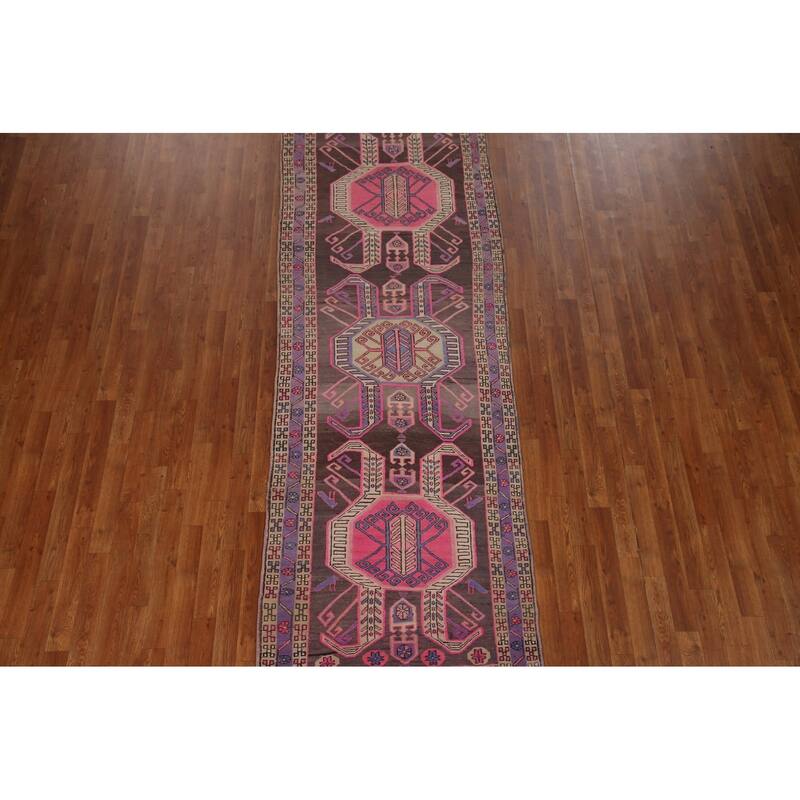 Meshkin Persian Vintage Runner Rug Handmade Wool Carpet - 3'4" x 10'0"