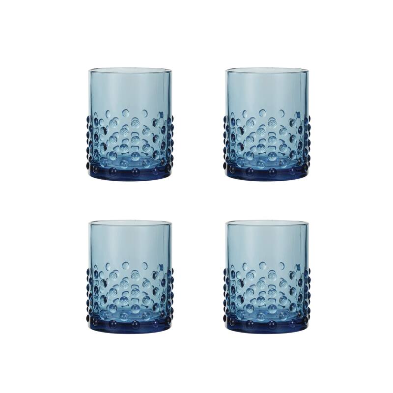 Hobnail Drinking Glass - 3.3"L x 3.3"W x 4.0"H - Blue - Single - 3.3"L x 3.3"W x 4.0"H