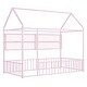 preview thumbnail 28 of 70, Full Size Metal House Bed Frame with Built-In Grid Shelves, Playful Canopy Design and Space-Saving Storage