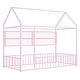 preview thumbnail 22 of 25, Twin Size Metal Bed House Bed Frame with Fence and Shelves, Black