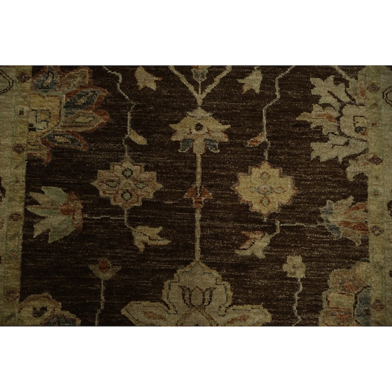Hand Knotted Oriental 100% Wool Carpet Transitional Floral Brown Oushak Area Rug - 6' 0'' X 4' 1''