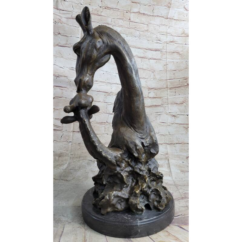 Mother And Baby Giraffe Bronze Bust Sculpture Statue Figure Decor 18 Inches X 9 Inches