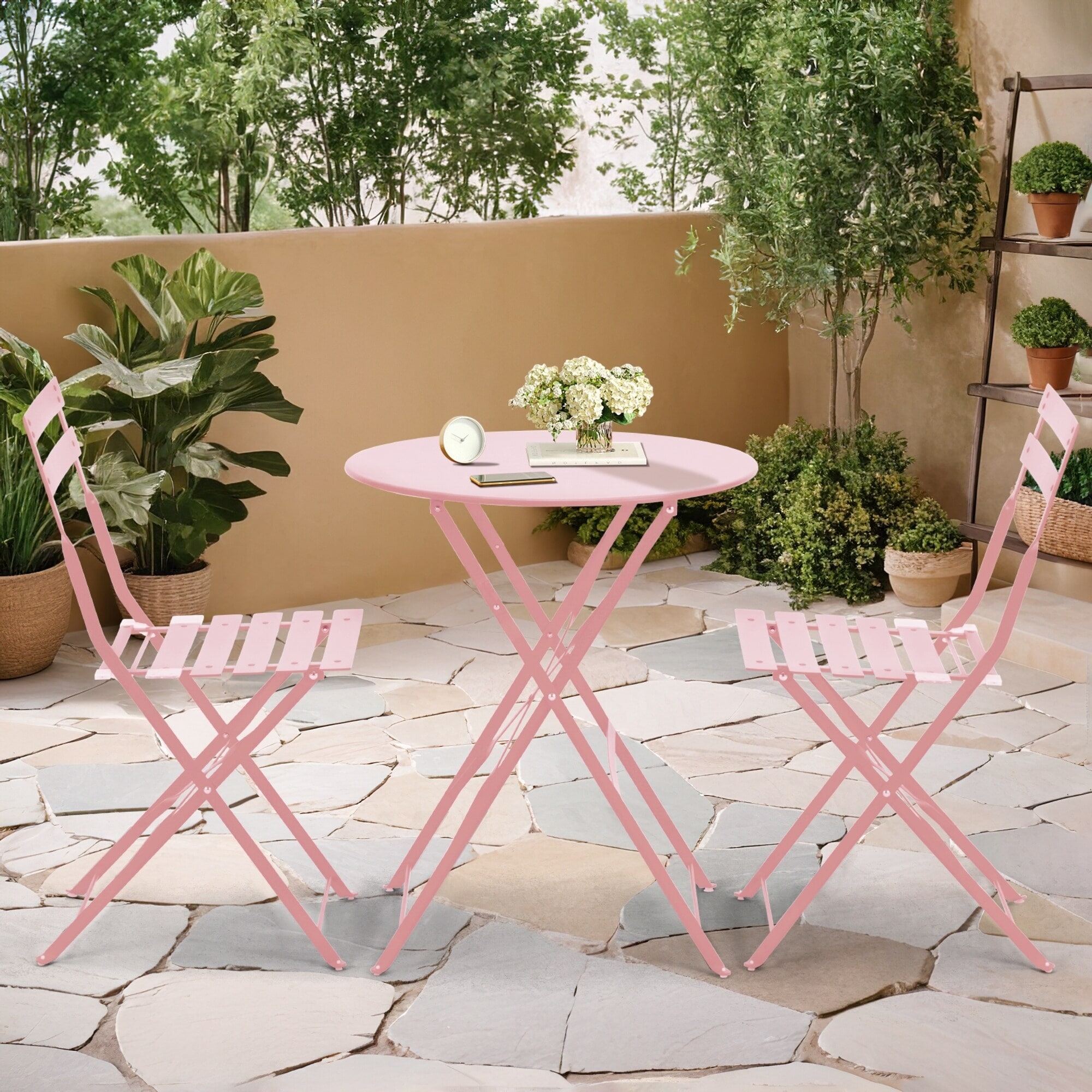 EROMMY 3-Piece Bistro Set Outdoor Patio Furniture, Foldable Garden Table and Chairs, Rust-Resistant, Lightweight for Balcony