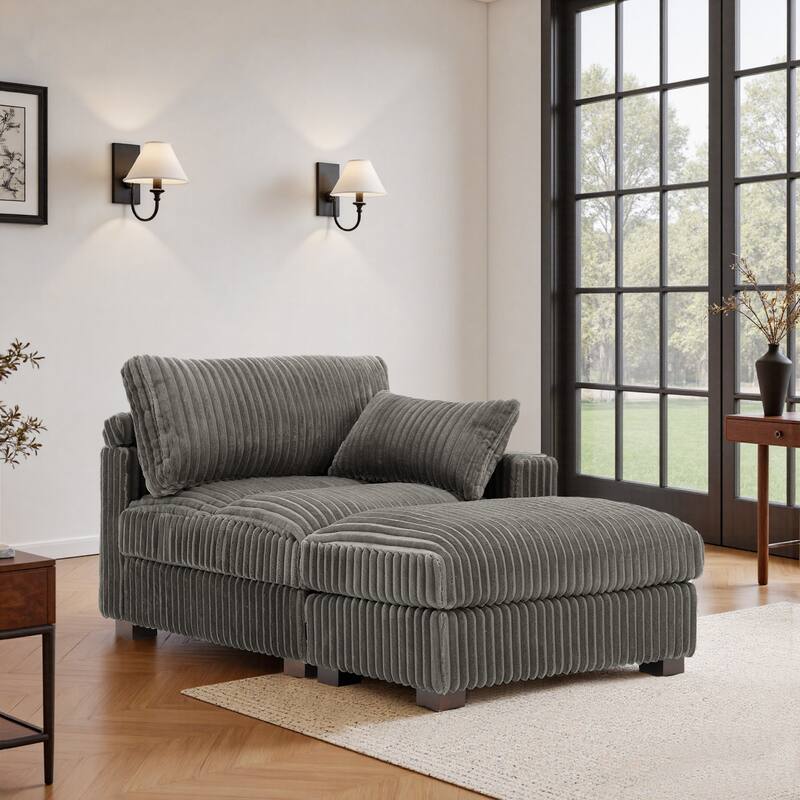 Plush Cloud Couch Modular Sectional Sofa with Ottoman - Light Grey-2-Piece - Right Facing