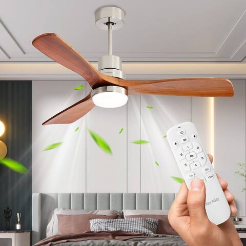 52" 3-blade indoor LED fan with remote control, 3 dimming with memory, solid wood material