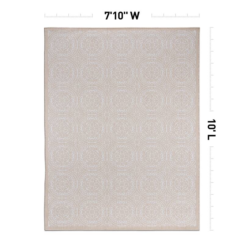 World Rug Gallery Transitional Floral Circles Textured Flat Weave Indoor/Outdoor Area Rug