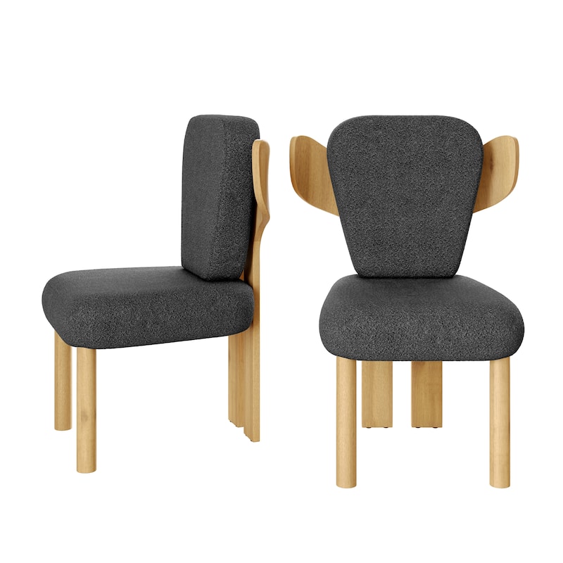 Corvus Delhi Teddy Fabric Upholstery Dining Chairs with Wood Legs (Set of 2) - Black