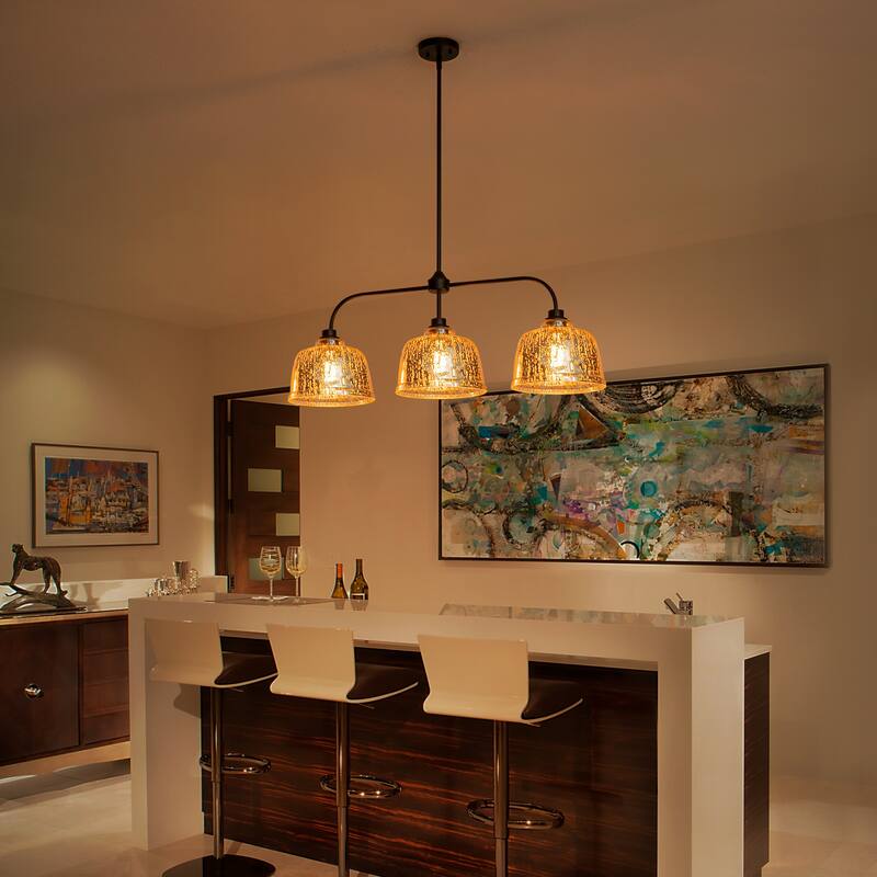 3-Light Bowl-Shaped Mercury Glass Linear Island Pendant Light - Dia.38.19-in