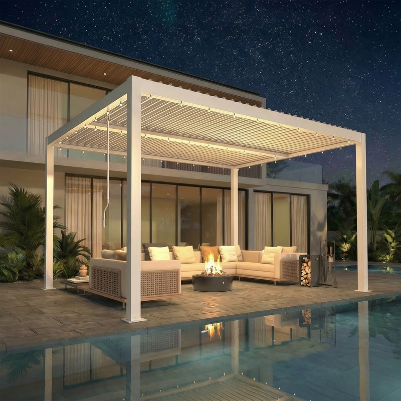 Outdoor Louvered Pergola with Optional Winter Cover – Adjustable Hardtop Gazebo, Steel Frame