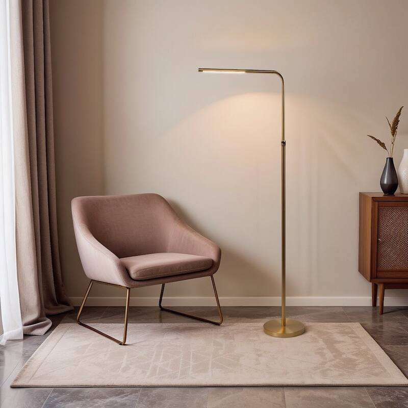 Verve Brassed Gold Floor Lamp with On/Off Switch Adjustable Led Round Base - Gold