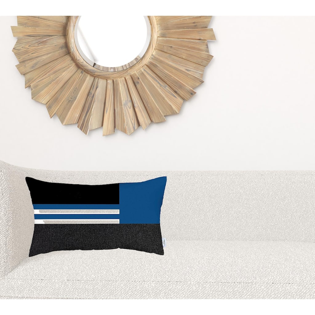 HomeRoots 12" X 20" Blue Striped Zippered Handmade Polyester Lumbar Pillow Cover