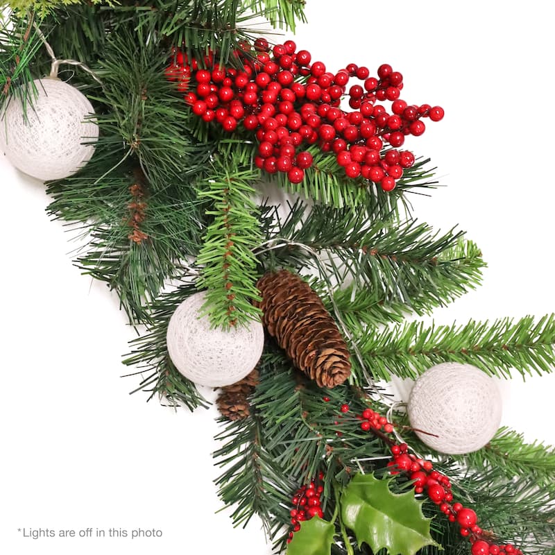 6ft Artificial Mixed Holly Berry Pine Cone & Pine Christmas Garland ...