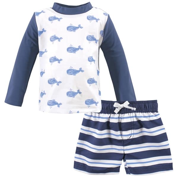 slide 1 of 1, Hudson Baby Infant Boy Swim Rashguard Set, Blue Whale 12-18 Months - Blue Whale