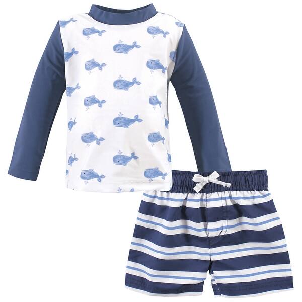 slide 1 of 1, Hudson Baby Toddler Boy Swim Rashguard Set, Blue Whale Blue Whale - 2T