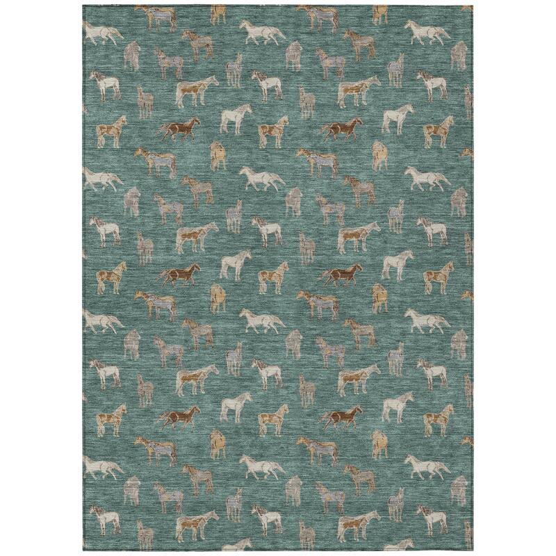 Machine Washable Indoor/ Outdoor Horses Chantille Rug