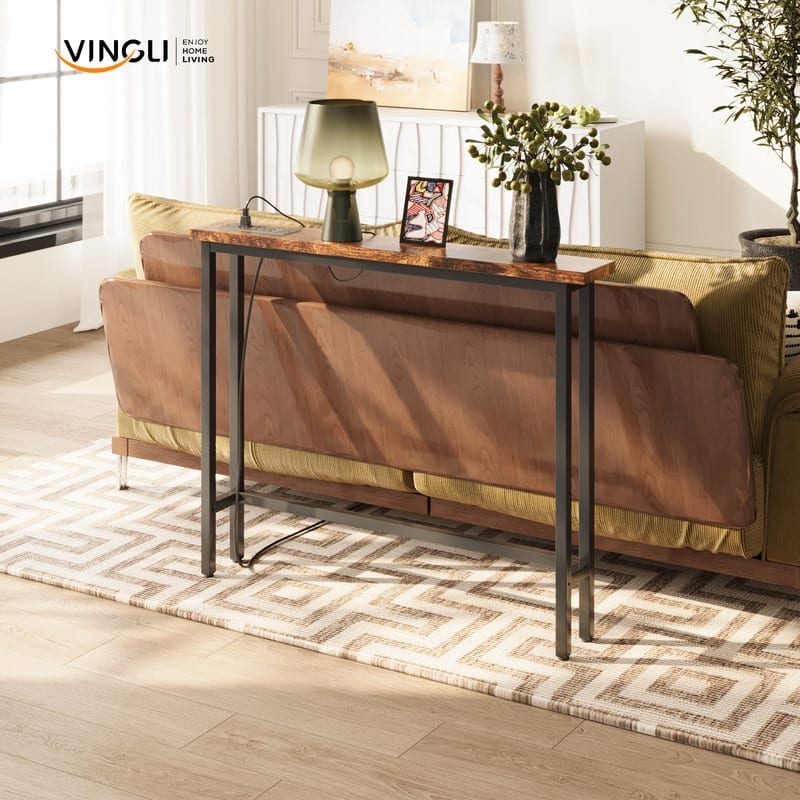 39.37''Narrow Console Sofa Table with Power Outlets and USB Port