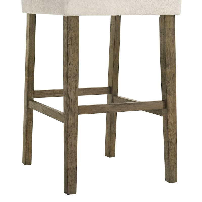 Fauna Low-Back Boucle Bar Stool, Upholstered Counter Height Kitchen Barstool with Wood Legs