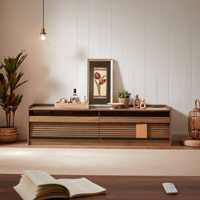 Christopher Knight Home - Mirod Modern TV Stand with Storage, Charging Ports & LED Ambiance - Walnut