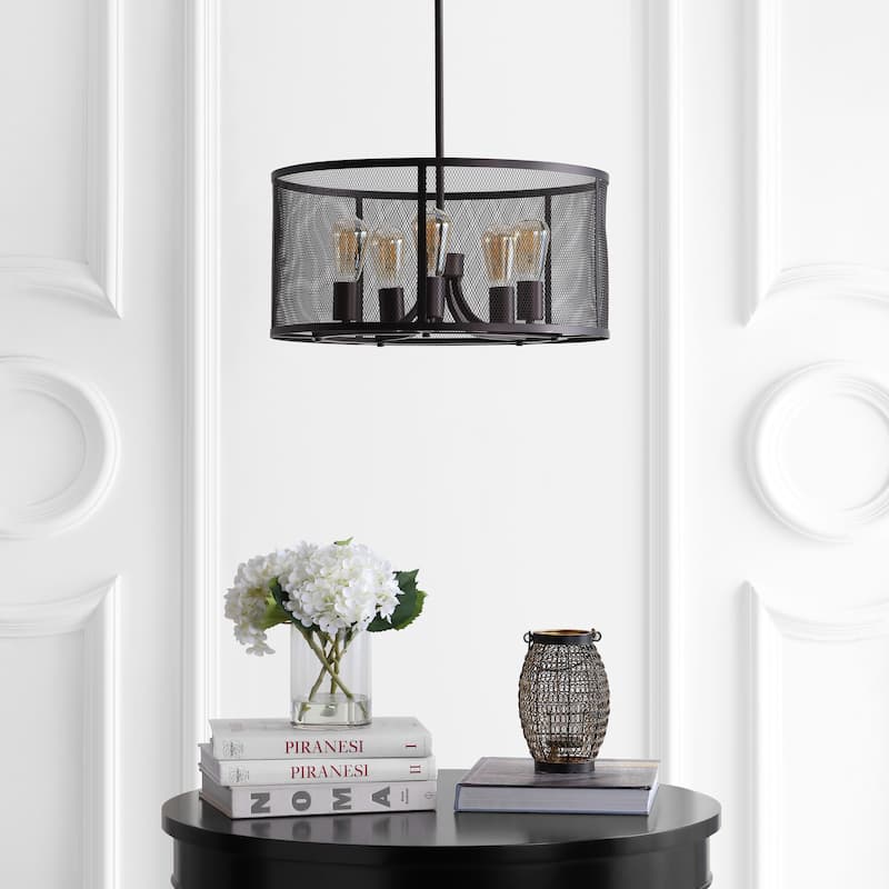 SAFAVIEH Lighting Lutetia Adjustable 5-Light Led Brass Pendant - 20"x20"x13.5-43.5" - Dark Grey - 20Wx20Dx44H