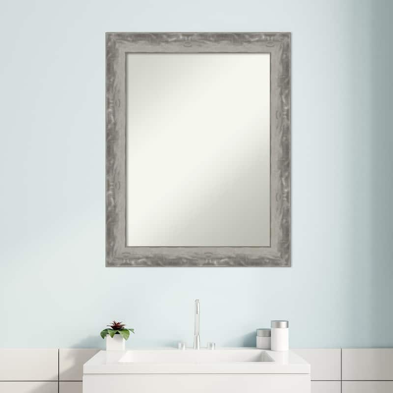 Non-Beveled Bathroom Wall Mirror - Waveline Silver Narrow Frame
