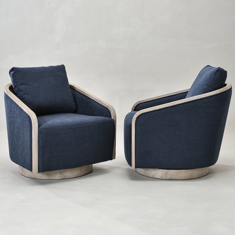 KINWELL 30" Wide Fabric Upholstered Swivel Barrel Chair, Accent Armchair for Living Room, Bedroom