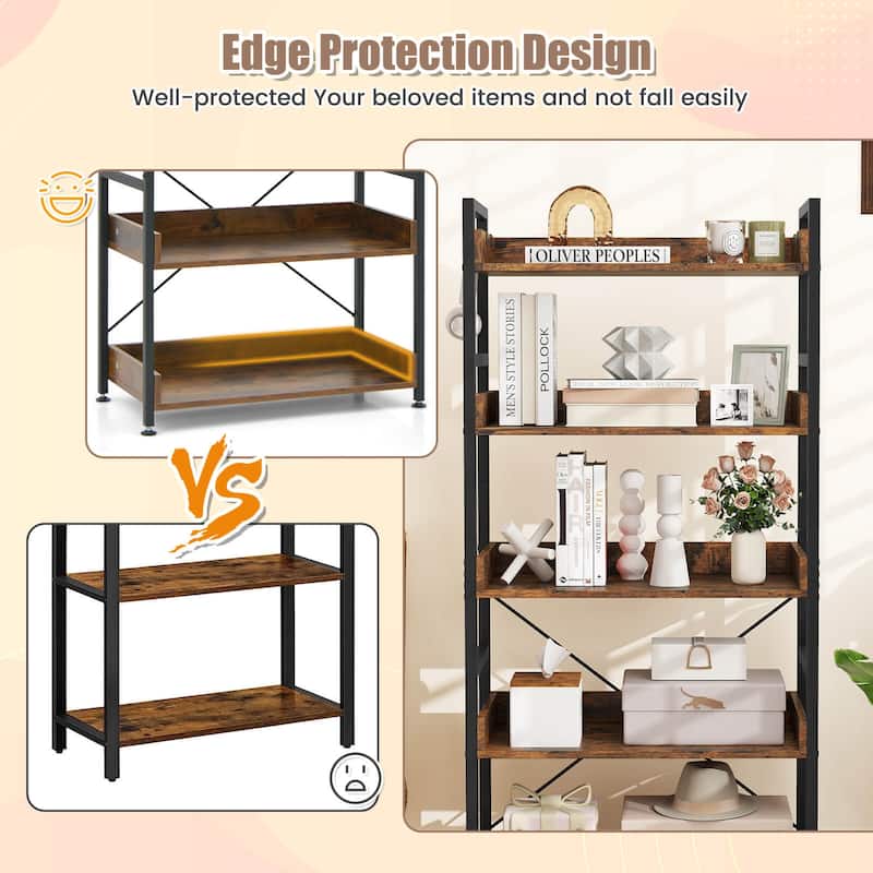 Costway 1/2 PCS 5-Tier Storage Rack with 4 Hooks Open Display Shelves