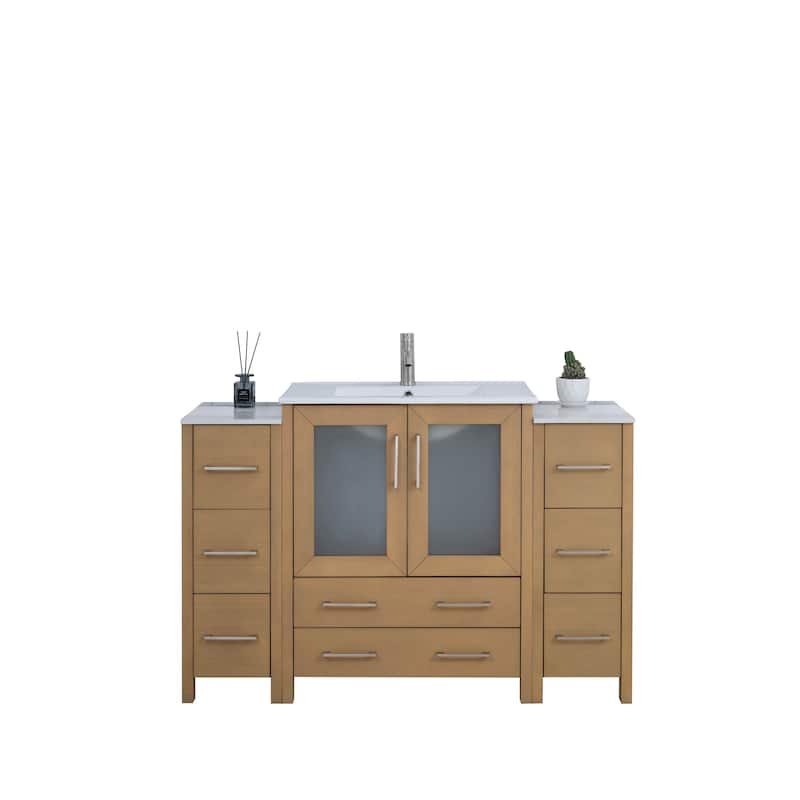 Vanity Art 54 Inch Single Sink Bathroom Vanity Set 8 Dove-Tailed Drawers 3 Cabinets 1 Shelf, Soft-Closing Doors with Free Mirror