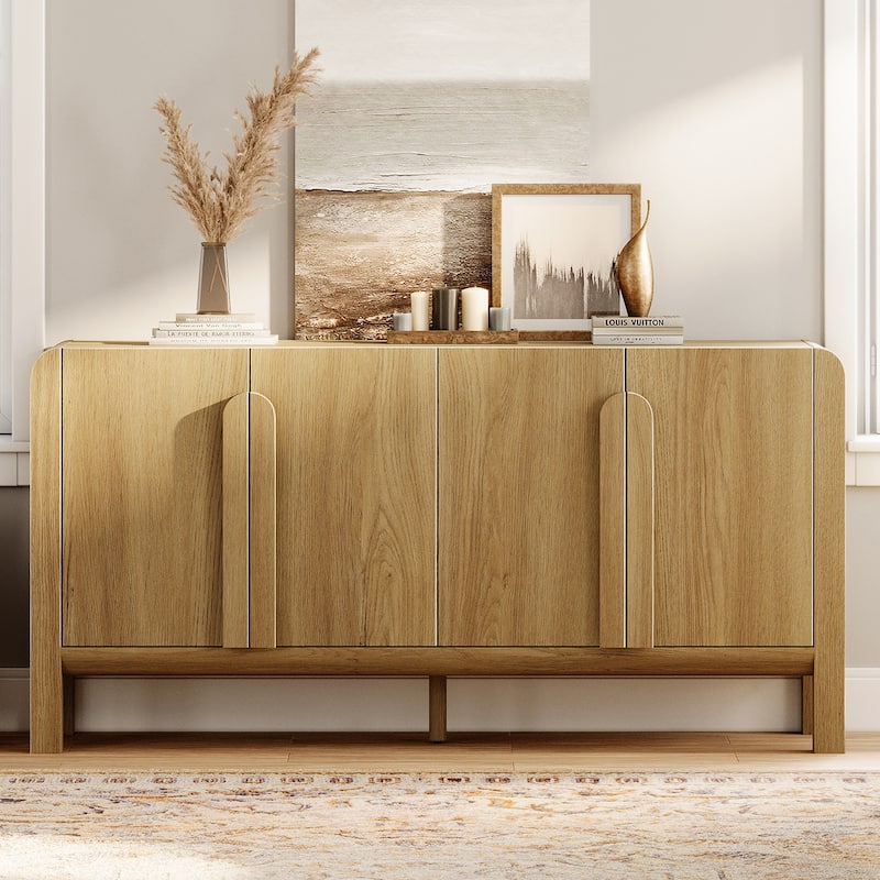 5 Pcs Wood Dresser and Nightstand Sets for Bedroom，Mid-Century Modern Bedroom Set with Curved Profile Design