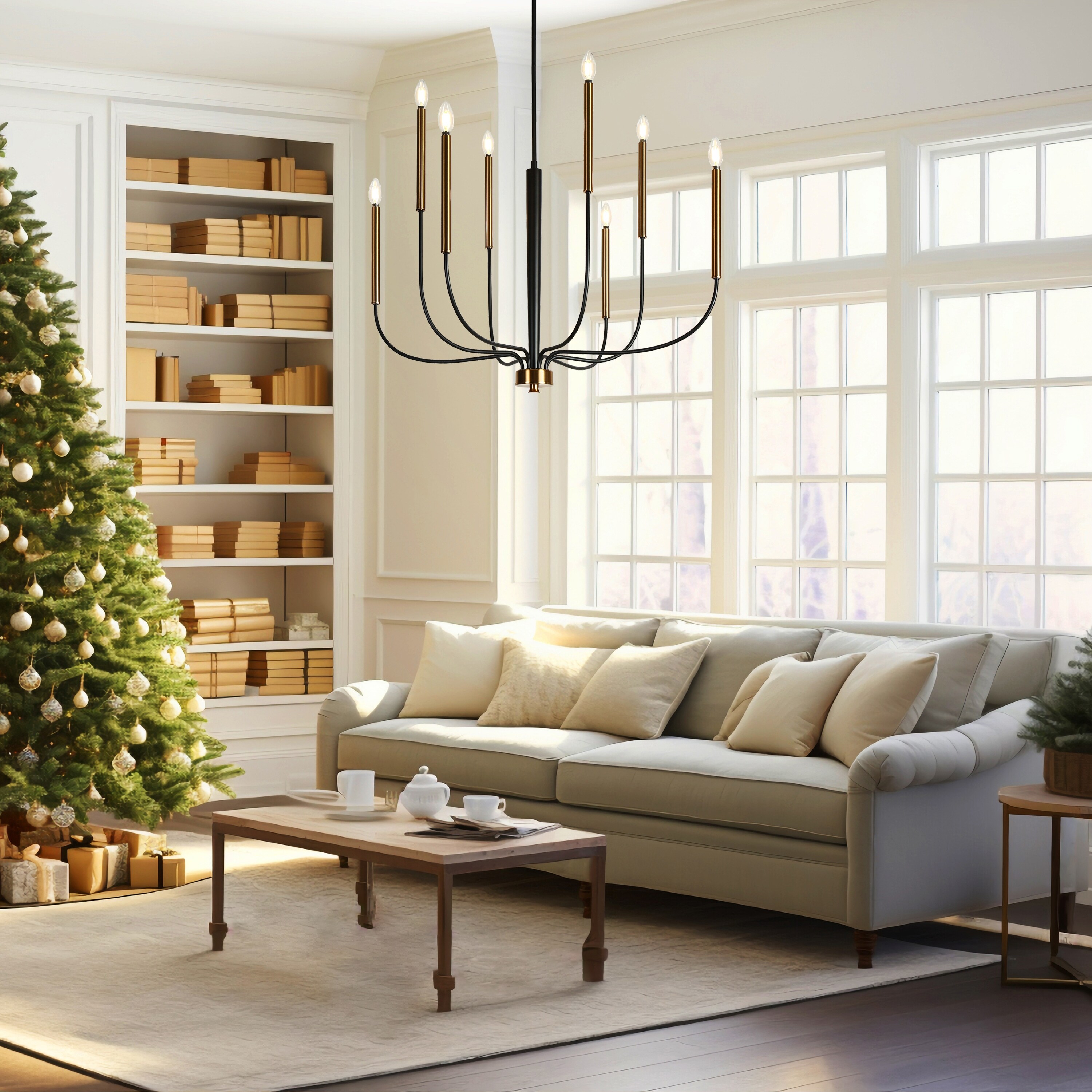 Modern 8-Light Chandelier Black Gold Classic Candle Lights