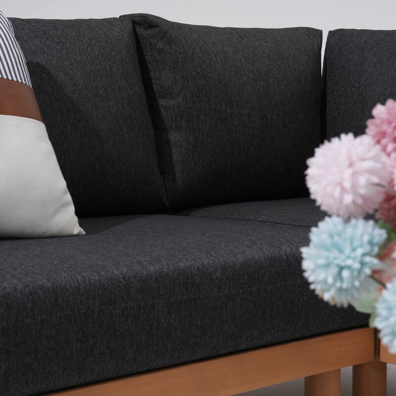 Outdoor 4-Piece Conversation Set Solid Eucalyptus Wood L-Shaped Sectional Sofa with Coffee Table