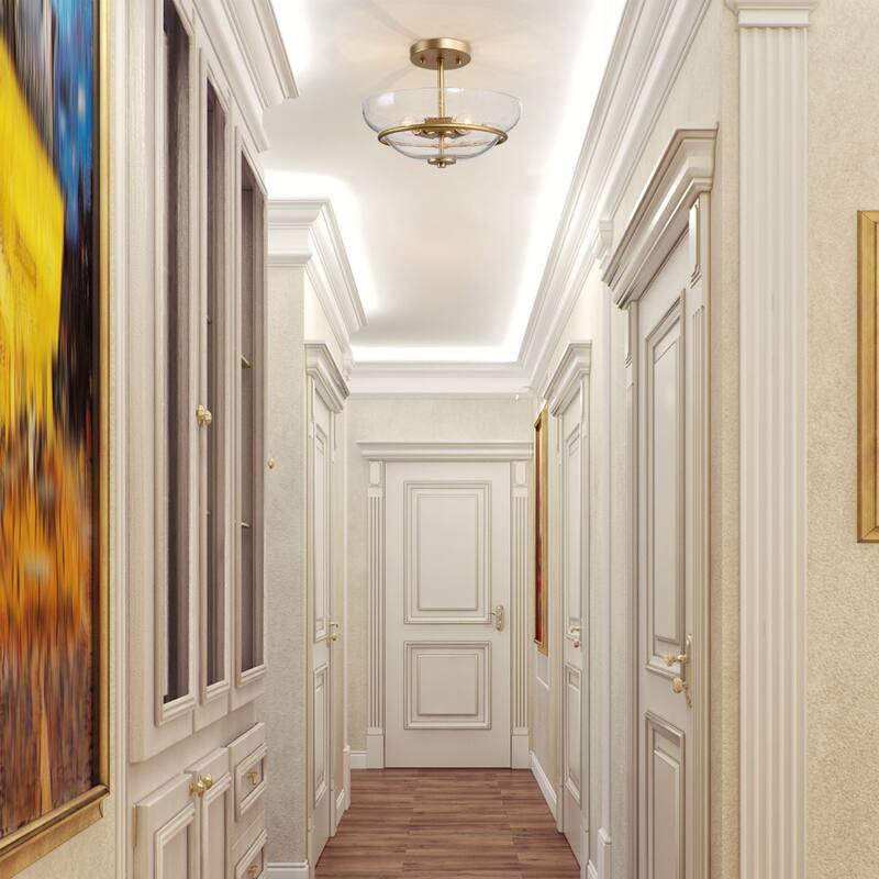 Mid-century Modern 3-Lights Gold Farmhouse Unique Semi-Flush Mount Ceiling Light for Hallway - W12"x H9"