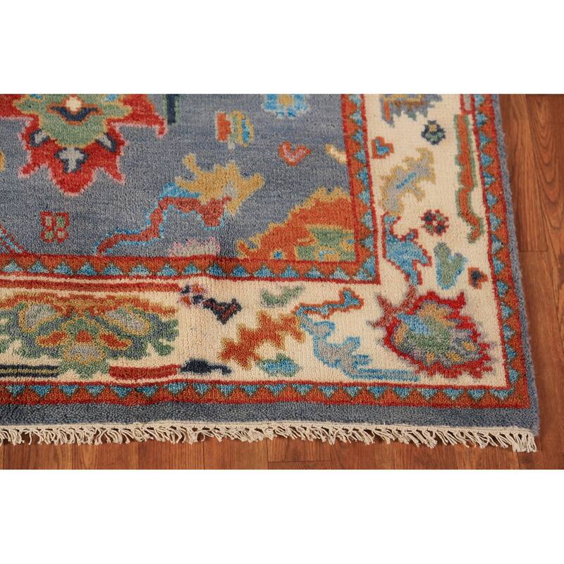 Blue Oushak Oriental Rug Transitional Handmade Wool Carpet - 4'1"x 5'11"