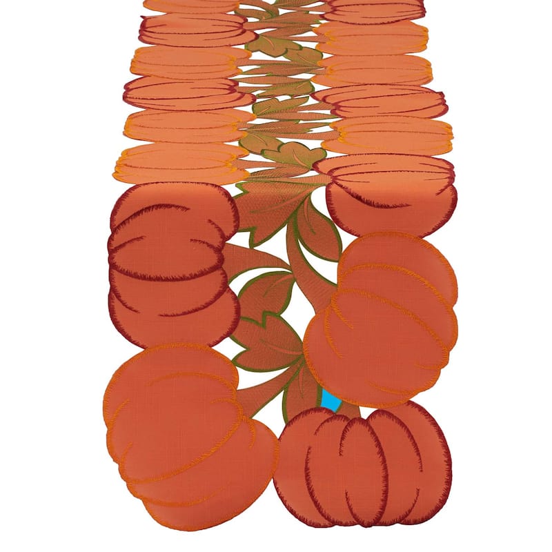 Embroidered Pumpkins Fall Harvest Table Runner - 60" - Orange and Green
