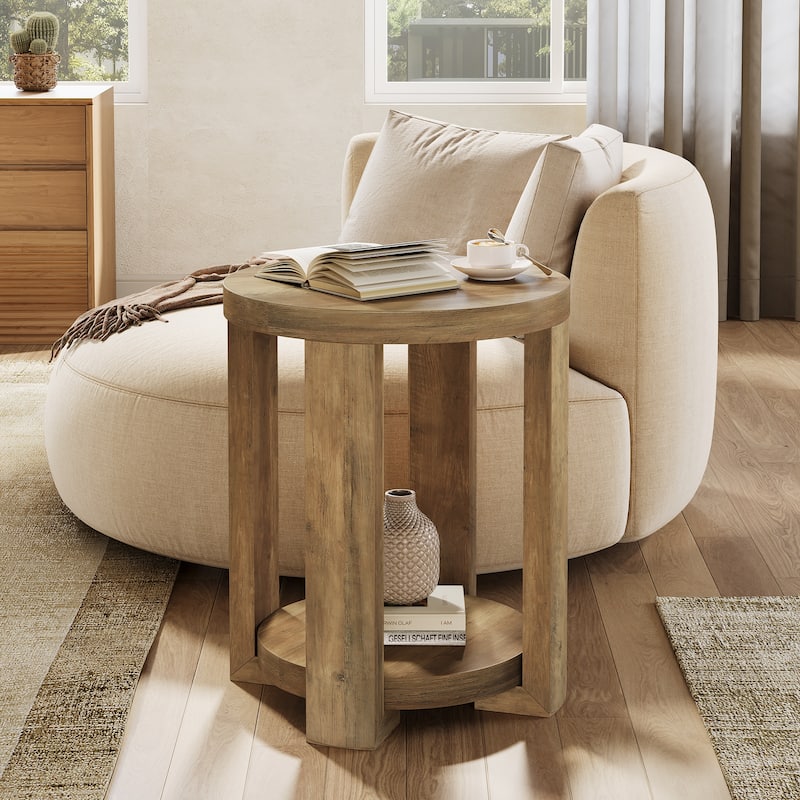 2-Tier Round End Table, Side Table, Small Bedside Accent Table for Living Room, Bedroom (Set of 2)
