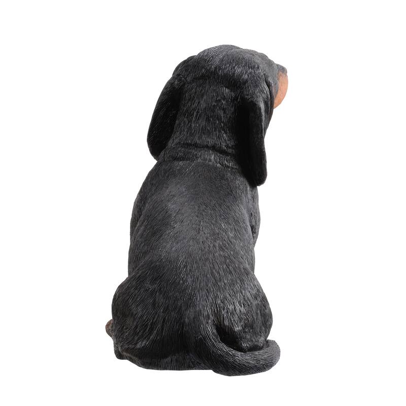 Sitting Black Dachshund Outdoor Garden Statue - 15"