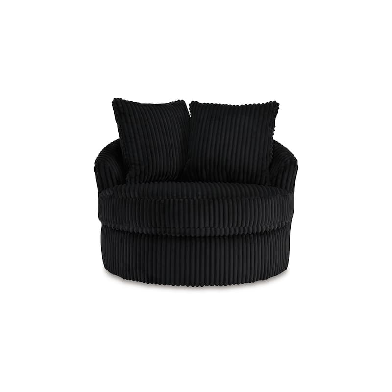 Amwe Swivel Accent Chair, Black Corduroy, 45 Inch, Curved Design