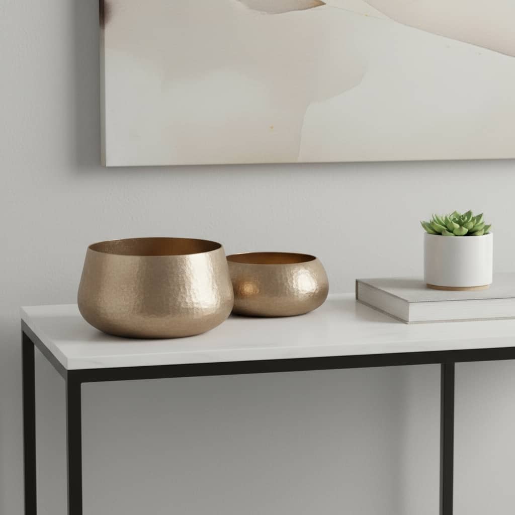 Set of Two Gold Aluminum Round Table Vases - 17.70