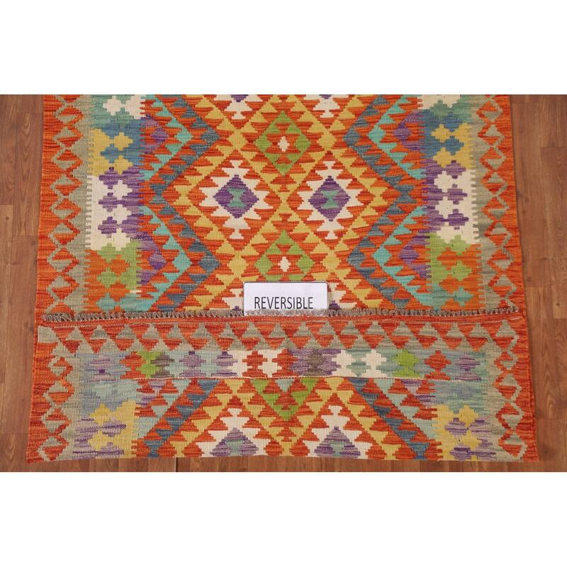 Hand Woven Oriental 100% Wool Carpet Southwestern Geometric Multi-Colored Kilim Area Rug - 6' 2'' X 4' 10''