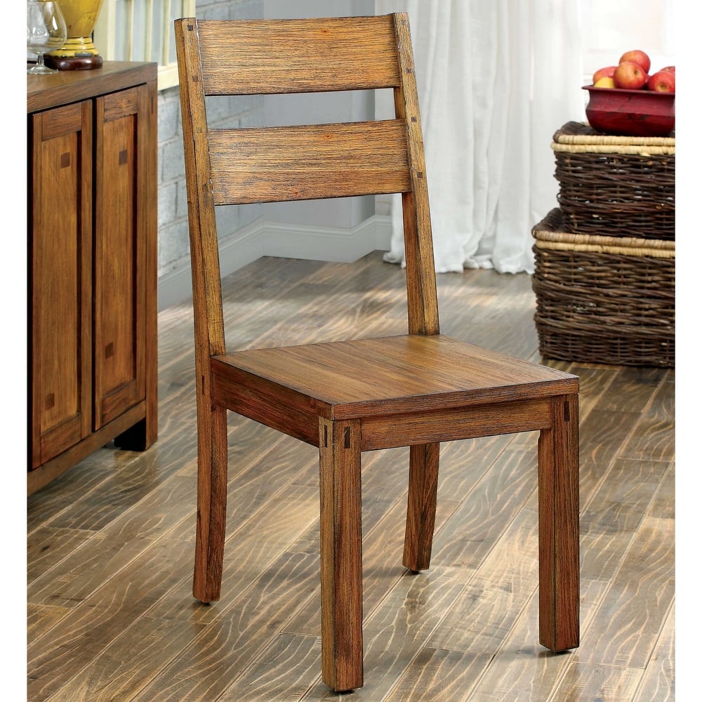 Furniture of America Maiz Rustic Oak Solid Wood Dining Chairs (Set of 2)