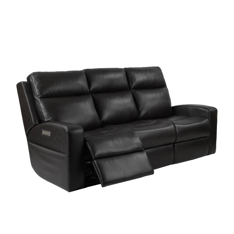 Top Grain Leather 3 Seater Power Reclining Sofa with Lumbar Support, Adjustable Headrest