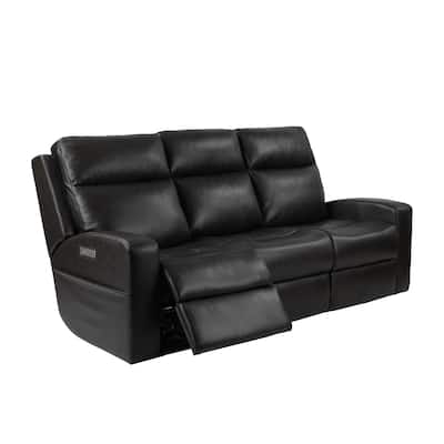 Triple Power Recliner Sofa 3 Seater Genuine Leather Reclining Sofa Couch with USB Ports, Adjustable Headrest and Side Pocket