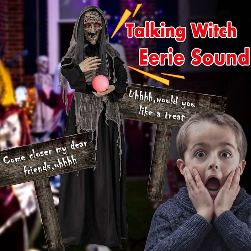 Costway 6ft Halloween Animatronics Standing Witch Talking Animated - See Details