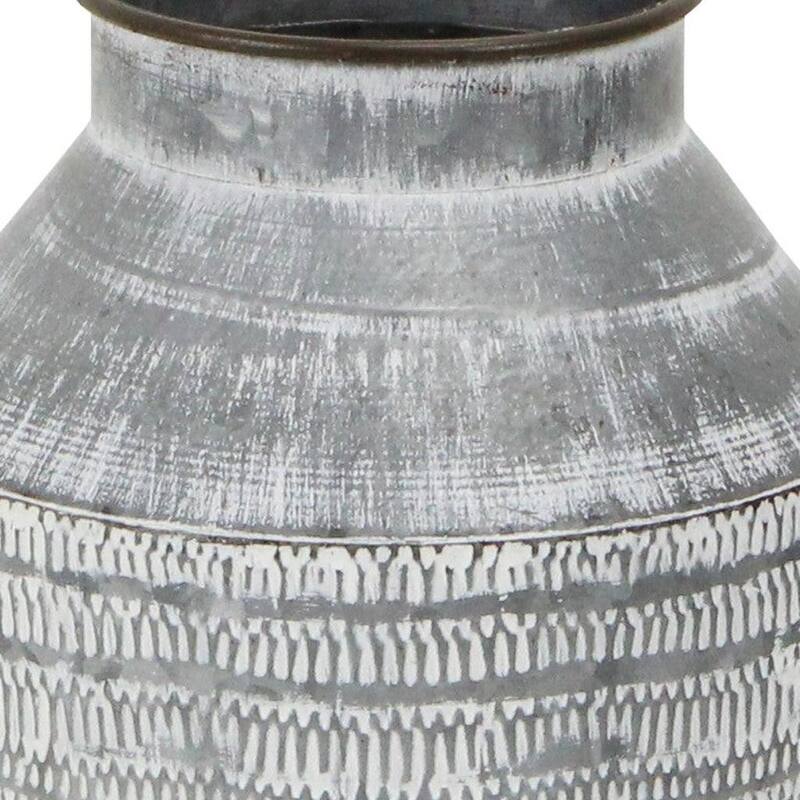 13" Gray Galvanized Metal Geometric Patterned Jug Vase - 6.50