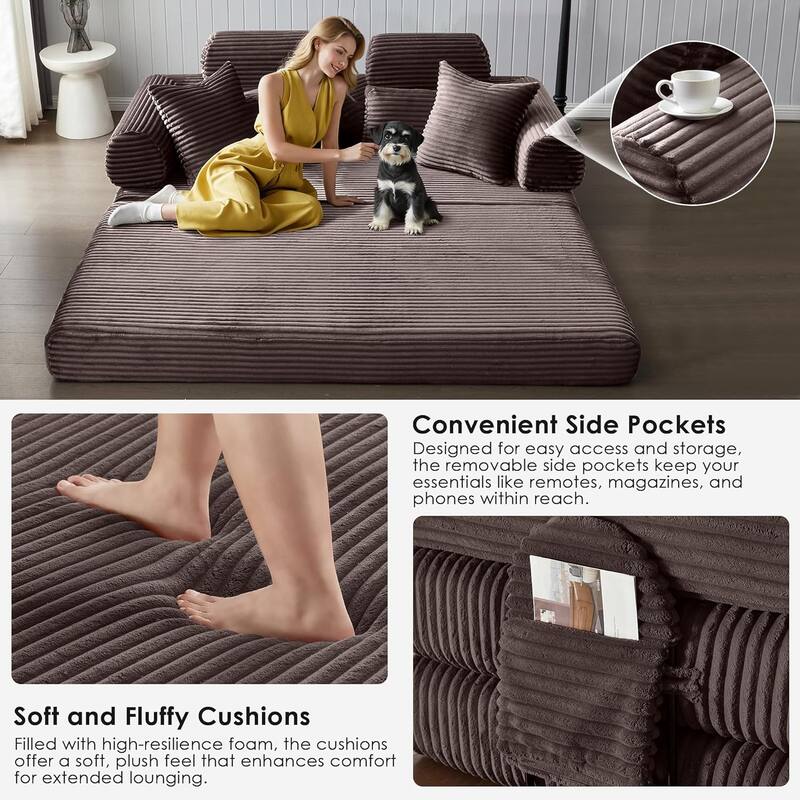 Convertible Sleeper Sofa Bed, 78.5" Corduroy Foldable Loveseat Sofa, King Size Floor Mattress Couch, No Assembly Required