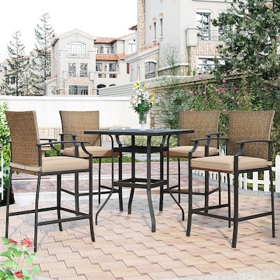 Outdoor Patio 5-Piece PE Rattan Dining Table Set with 4 Chairs